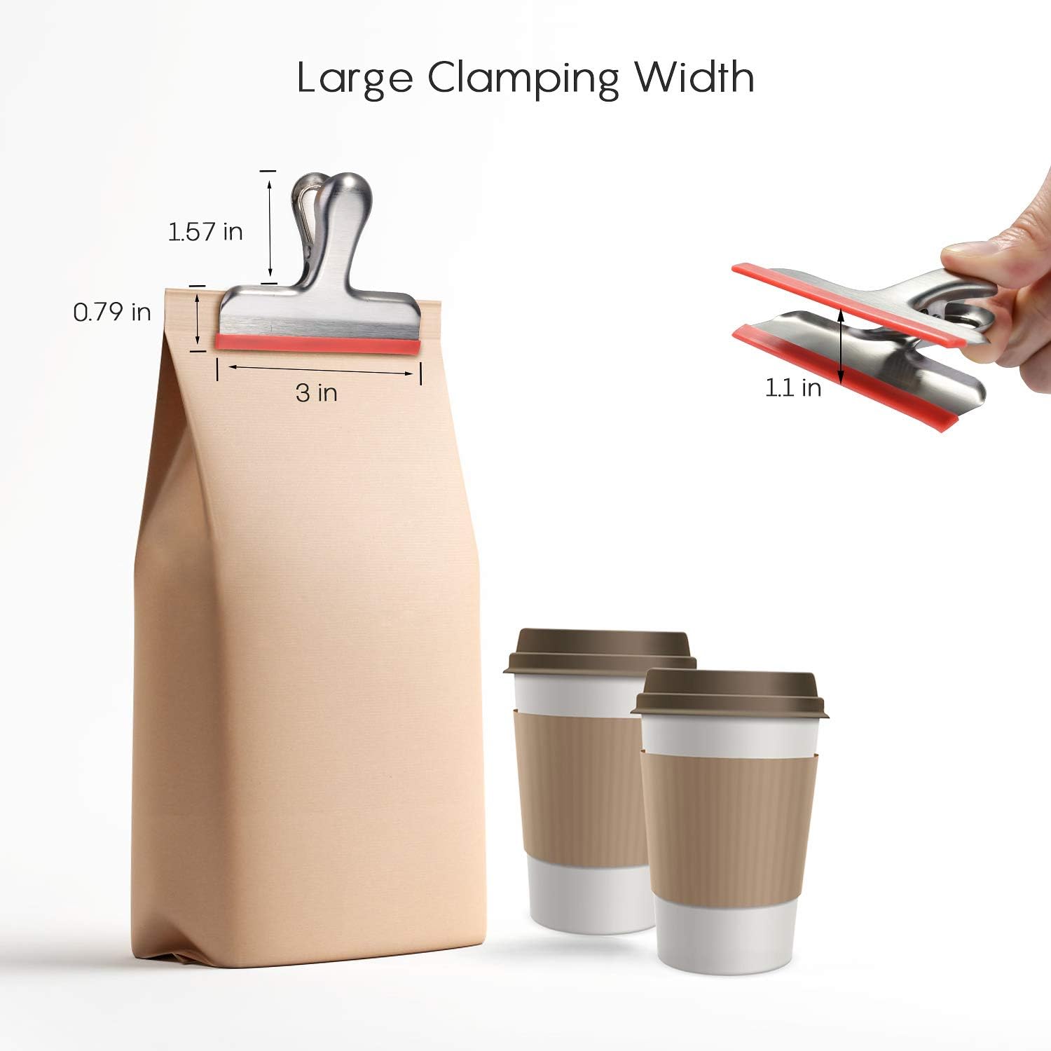 12 Pack Stainless Steel Large Food Bag Clips, Heavy Duty Wide Sealing Clips for Coffee Bags, Snacks, Bread, Kitchen Storage, and Office Paper Binder