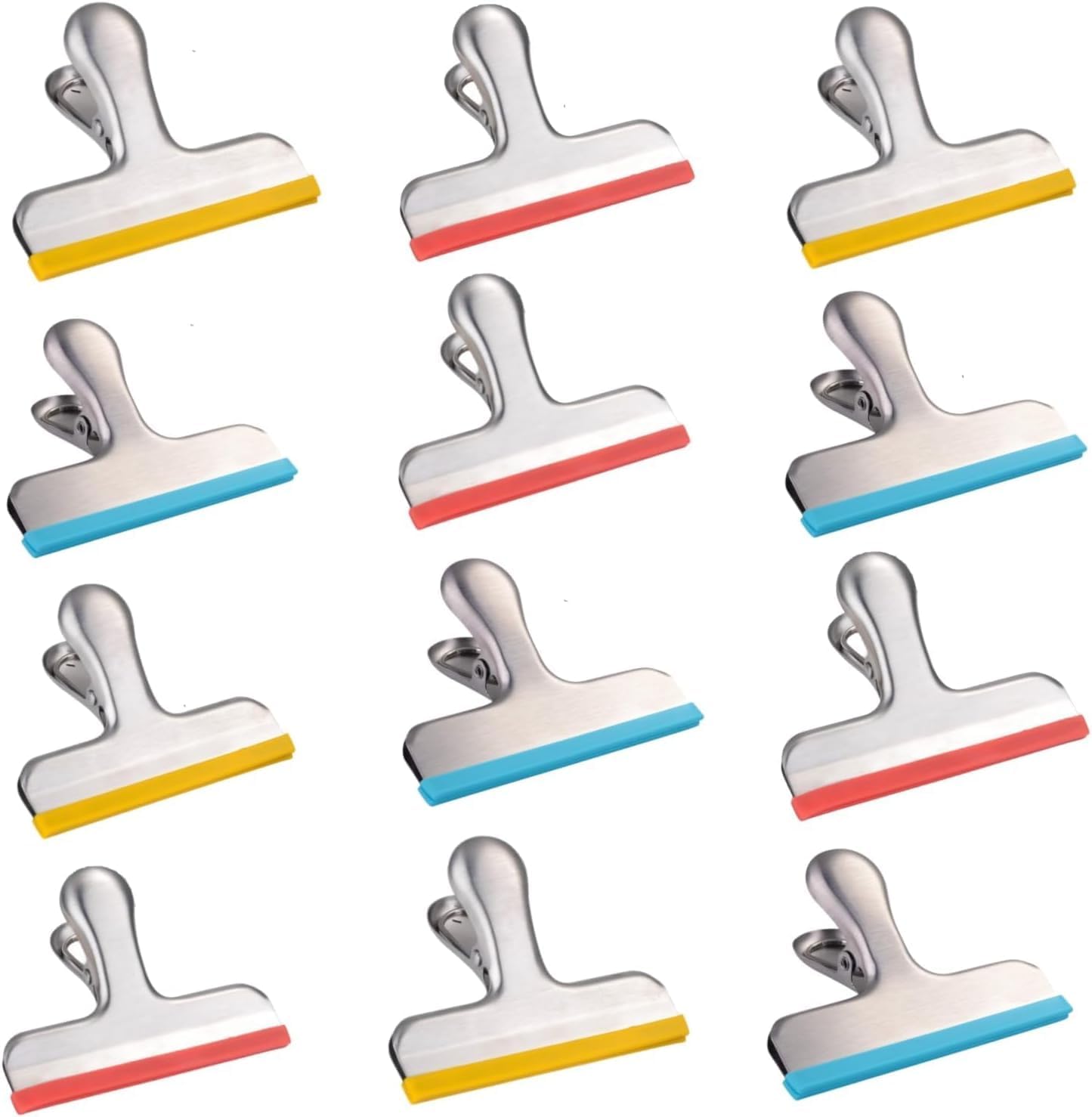12 Pack Stainless Steel Large Food Bag Clips, Heavy Duty Wide Sealing Clips for Coffee Bags, Snacks, Bread, Kitchen Storage, and Office Paper Binder