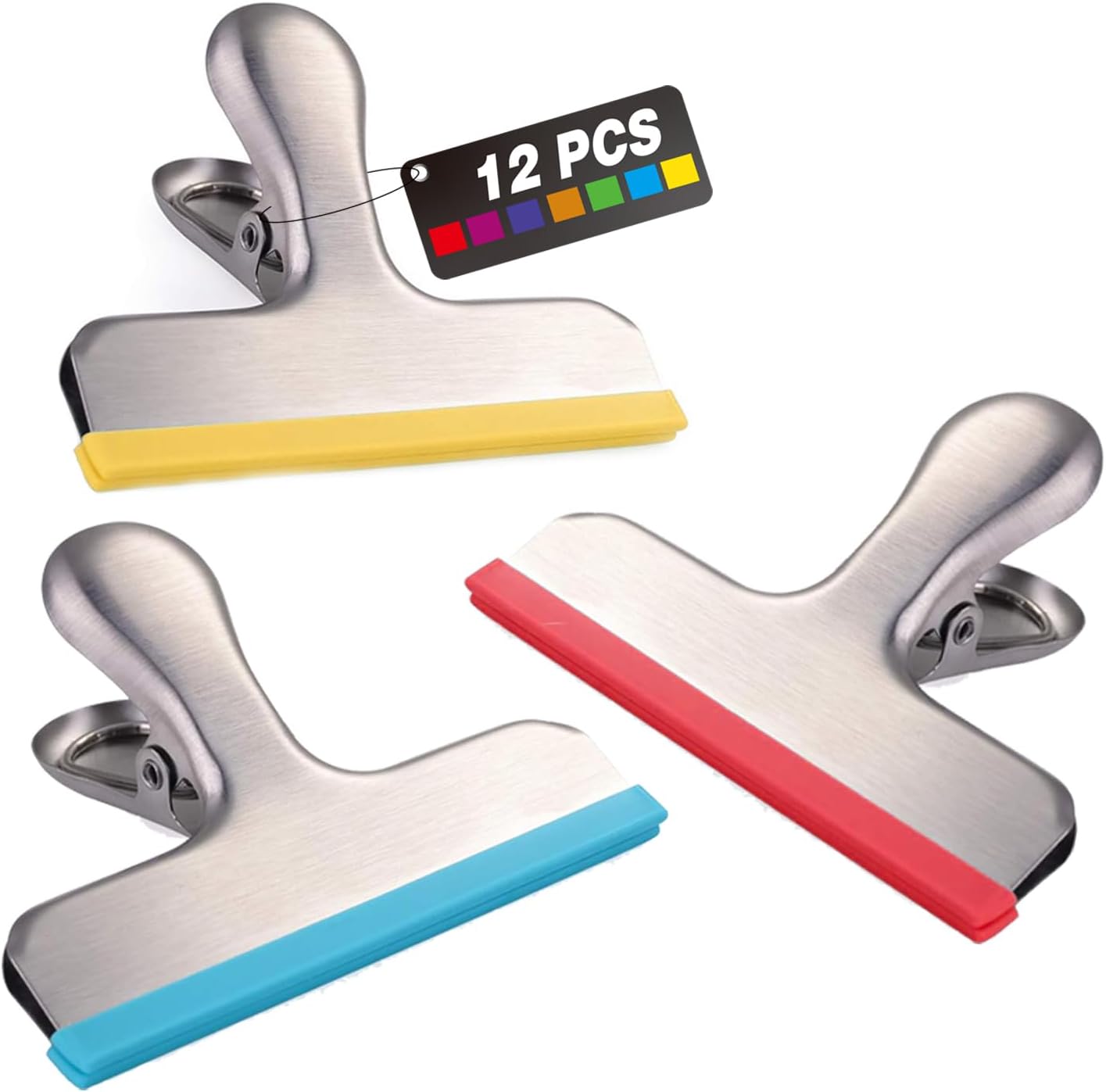 12 Pack Stainless Steel Large Food Bag Clips, Heavy Duty Wide Sealing Clips for Coffee Bags, Snacks, Bread, Kitchen Storage, and Office Paper Binder