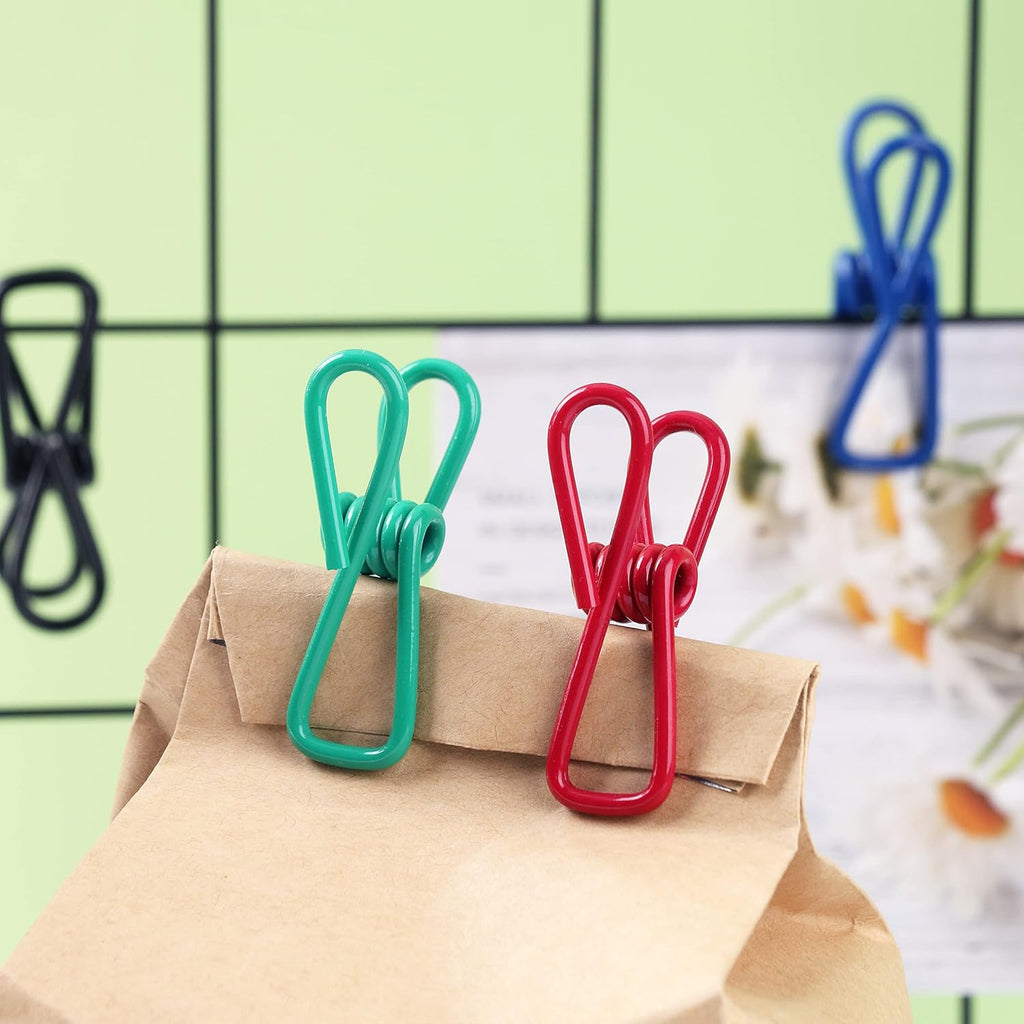 16-Pack Utility PVC-Coated Steel Clips | 2-Inch Chip Bag Clips, Random Color, for Food, Clothes & Papers