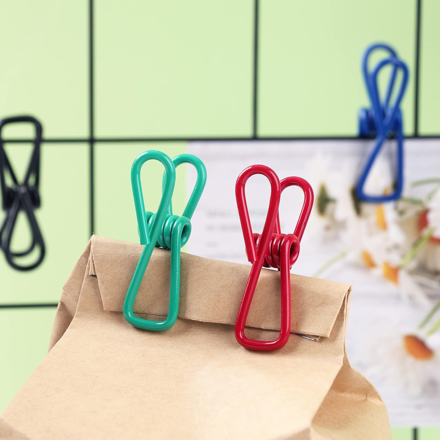 16-Pack Utility PVC-Coated Steel Clips | 2-Inch Chip Bag Clips, Random Color, for Food, Clothes & Papers